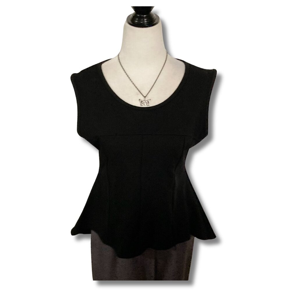GUILTY Black high-low hem flared peplum shirt ~ Goth MEDIUM LARGE stretchy top